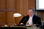 The Registrar of the International Court of Justice, H.E. Mr Philippe Couvreur, during the reading of the Judgment of the Court, on 4 May 2011, on whether to grant the application for permission to intervene filed by Honduras in the case concerning the Territorial and Maritime Dispute (Nicaragua v. Colombia).