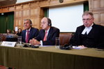 Members of the Delegation of Colombia during the reading of the Judgment of the Court, on 4 May 2011, on the application for permission to intervene filed by Honduras in the case concerning the Territorial and Maritime Dispute (Nicaragua v. Colombia).