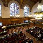 View of the Great Hall of Justice of the Peace Palace during the reading of the Judgment of the Court, on Monday 5 December 2011, in the case concerning Application of the Interim Accord of 13 September 1995 (the former Yugoslav Republic of Macedonia v. Greece).