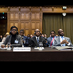 Members of the delegation of Equatorial Guinea on the opening day of the hearings