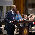 The Agent of Equatorial Guinea, H.E.  Mr. Carmelo Nvono Nca, on the first day of the hearings 