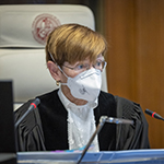 The President of the Court, H.E. Judge Joan E. Donoghue, on the first day of the hearings 