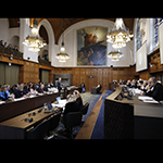 View of the ICJ courtroom at the start of the hearing 