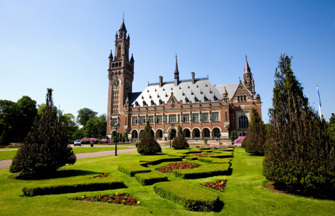 View of the Peace Palace and garden