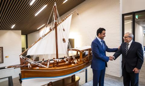 HE Dr Mutlaq Al-Qahtani, Ambassador of Qatar to the Kingdom of the Netherlands, and HE Judge Nawaf Salam, President of the Court