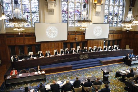 View of the ICJ courtroom on the opening day of the hearings. View of the ICJ courtroom on the opening day of the hearings.