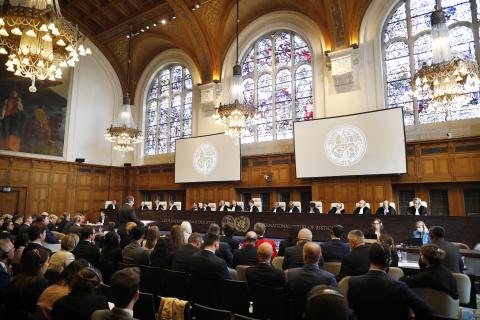The Members of the Court on the opening day of the hearings. The Members of the Court on the opening day of the hearings.
