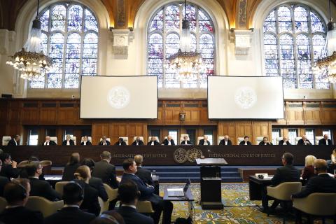 The Members of the Court on the opening day of the hearings. The Members of the Court on the opening day of the hearings.