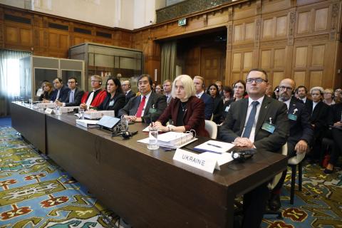 Members of the delegation of Ukraine, on the opening day of the hearings. Members of the delegation of Ukraine, on the opening day of the hearings.