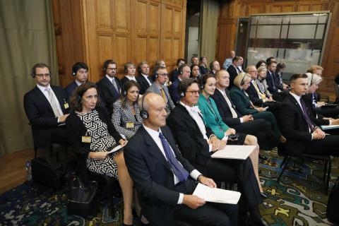 View of the ICJ courtroom on the day of the oral observations of the intervening States View of the ICJ courtroom on the day of the oral observations of the intervening States
