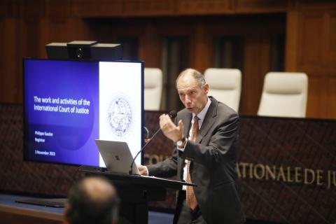 HE Mr Philippe Gautier, Registrar of the International Court of Justice, gives an information session on the activities of the Court to the diplomatic representatives HE Mr Philippe Gautier, Registrar of the International Court of Justice, gives an information session on the activities of the Court to the diplomatic representatives