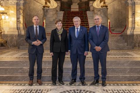 From left to right: HE Mr Philippe Gautier, Registrar of the International Court of Justice, HE Judge Joan E. Donoghue, President of the International Court of Justice, HE Mr Alberto van Klaveren Stork, Minister of Foreign Affairs of the Republic of Chile, and HE Mr Jaime Moscoso, Ambassador of Chile to the Netherlands From left to right: HE Mr Philippe Gautier, Registrar of the International Court of Justice, HE Judge Joan E. Donoghue, President of the International Court of Justice, HE Mr Alberto van Klaveren Stork, Minister of Foreign Affairs of the Republic of Chile, and HE Mr Jaime Moscoso, Ambassador of Chile to the Netherlands