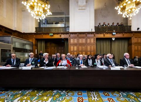 Members of the delegation of the State of Palestine at the start of the hearings Members of the delegation of the State of Palestine at the start of the hearings
