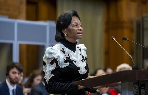 The Agent of Gabon, HE Ms Marie-Madeleine Mborantsuo, on the second day of the hearings The Agent of Gabon, HE Ms Marie-Madeleine Mborantsuo, on the second day of the hearings