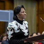 The Agent of Gabon, HE Ms Marie-Madeleine Mborantsuo, on the second day of the hearings The Agent of Gabon, HE Ms Marie-Madeleine Mborantsuo, on the second day of the hearings