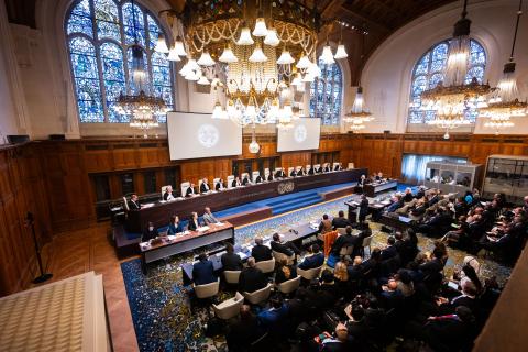 View of the ICJ courtroom at the start of the hearing View of the ICJ courtroom at the start of the hearing