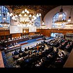View of the ICJ courtroom at the start of the hearing View of the ICJ courtroom at the start of the hearing