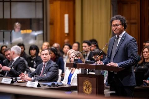 Mr Luke Daunivalu, Permanent Representative of the Republic of Fiji to the United Nations Office and other international organizations in Geneva (Fiji) Photograph: UN Photo/ICJ-CIJ/Frank van Beek. Courtesy of the ICJ.