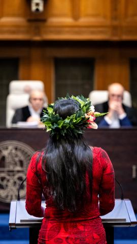 Ms Sandrina Thondoo, Director, Treaties, Multilaterals and Oceans Division, Ministry of Foreign Affairs and Immigration (Cook Islands) Photograph: UN Photo/ICJ-CIJ/Frank van Beek. Courtesy of the ICJ.