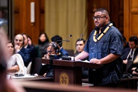 Mr Fuimaono Dylan Asafo, Senior Lecturer, Faculty of Law, University of Auckland (Cook Islands) Photograph: UN Photo/ICJ-CIJ/Frank van Beek. Courtesy of the ICJ.