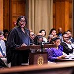 Ms Phoebe Okowa, Professor of Public International Law, Queen Mary University, London, member of the International Law Commission, Advocate of the High Court of Kenya (Kenya) Photograph: UN Photo/ICJ-CIJ/Frank van Beek. Courtesy of the ICJ.