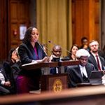 Mme Tafadzwa Pasipanodya, associée, cabinet Foley Hoag LLP (Malawi) Photograph: UN Photo/ICJ-CIJ/Frank van Beek. Courtesy of the ICJ.