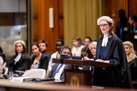 Ms Naomi Hart, member of the Bar of England and Wales, Essex Court Chambers (Maldives) Photograph: UN Photo/ICJ-CIJ/Frank van Beek. Courtesy of the ICJ.