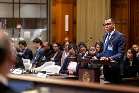 Mr Ndjodi Ndeunyema, Counsel, Solicitor, England and Wales (Namibia) Photograph: UN Photo/ICJ-CIJ/Frank van Beek. Courtesy of the ICJ.