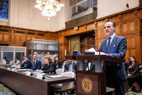 HE Mr Ammar Hijazi, Ambassador, Permanent Representative of the State of Palestine to International Organizations in the Netherlands (State of Palestine) Photograph: UN Photo/ICJ-CIJ/Frank van Beek. Courtesy of the ICJ.
