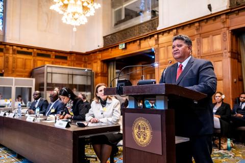 HE Mr Gustav Aitaro, Minister of State (Palau) Photograph: UN Photo/ICJ-CIJ/Frank van Beek. Courtesy of the ICJ.