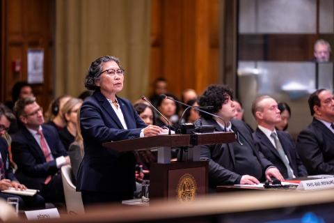 Ms Ernestine Rengiil, Attorney General (Palau) Photograph: UN Photo/ICJ-CIJ/Frank van Beek. Courtesy of the ICJ.