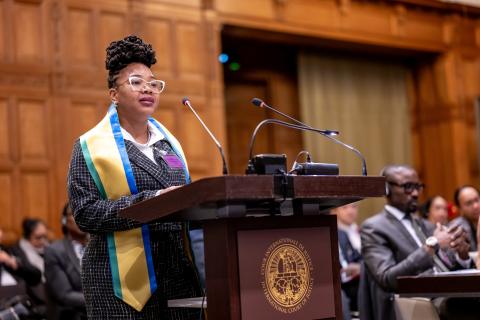 Ms Shernell Hadaway, Parliamentary Counsel III, Attorney General’s Chambers, Ministry of Legal Affairs, Deputy Chair Prime Ministerial Advisory Council on Youth, Climate Change Sector (Saint Vincent and the Grenadines) Photograph: UN Photo/ICJ-CIJ/Frank van Beek. Courtesy of the ICJ.