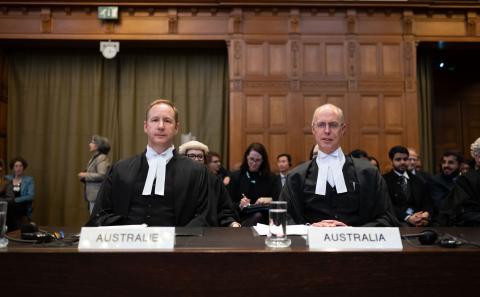 Members of the Delegation of Australia Photograph: UN Photo/ICJ-CIJ/Frank van Beek. Courtesy of the ICJ.