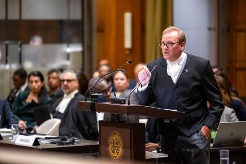 Senator the Hon. Leo Ryan Pinder, KC (Bahamas) Photograph: UN Photo/ICJ-CIJ/Frank van Beek. Courtesy of the ICJ.