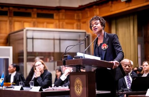 Ms Jan Ives Remy, External Counsel, Director, Shridath Ramphal Centre (Saint Lucia) Photograph: UN Photo/ICJ-CIJ/Frank van Beek. Courtesy of the ICJ.
