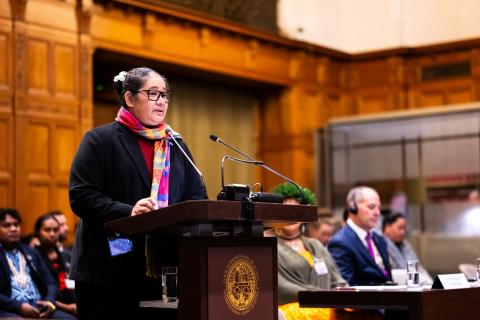 HE Ms Eselealofa Apinelu, High Commissioner of Tuvalu to Fiji, Secretary General, Commission of Small Island States on Climate Change and International Law (Commission of Small Island States on Climate Change and International Law) Photograph: UN Photo/ICJ-CIJ/Frank van Beek. Courtesy of the ICJ.