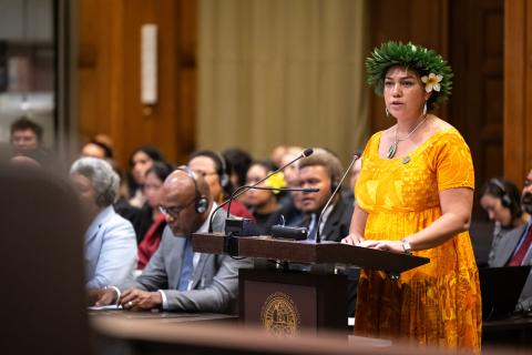 Ms Coral Pasisi, Director of Climate Change and Environmental Sustainability (Pacific Community) Photograph: UN Photo/ICJ-CIJ/Frank van Beek. Courtesy of the ICJ.