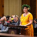 Ms Coral Pasisi, Director of Climate Change and Environmental Sustainability (Pacific Community) Photograph: UN Photo/ICJ-CIJ/Frank van Beek. Courtesy of the ICJ.