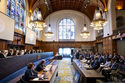 View of the ICJ courtroom at the start of the hearing View of the ICJ courtroom at the start of the hearing