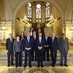 Front row, from left to right: H.E. Mr. Philippe Gautier, H.E. Judge Xue Hanqin, H.E. Judge Kirill Gevorgian, H.E. Mr. Rodrigo Chaves Robles, H.E. Judge Peter Tomka and H.E. Judge Patrick L. Robinson. Second row, from left to right: Mrs. Gina Guillén Grillo, H.E. Mr. Arnoldo Brenes and H.E. Mr. Arnoldo André Tinoco. Third row, from left to right: Mrs. Eliana Villalobos Cárdenas and Mr. Manuel Morales Ovares. Front row, from left to right: H.E. Mr. Philippe Gautier, H.E. Judge Xue Hanqin, H.E. Judge Kirill Gevorgian, H.E. Mr. Rodrigo Chaves Robles, H.E. Judge Peter Tomka and H.E. Judge Patrick L. Robinson. Second row, from left to right: Mrs. Gina Guillén Grillo, H.E. Mr. Arnoldo Brenes and H.E. Mr. Arnoldo André Tinoco. Third row, from left to right: Mrs. Eliana Villalobos Cárdenas and Mr. Manuel Morales Ovares.