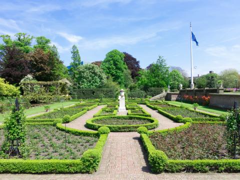 View of the Peace Palace garden in The Hague 