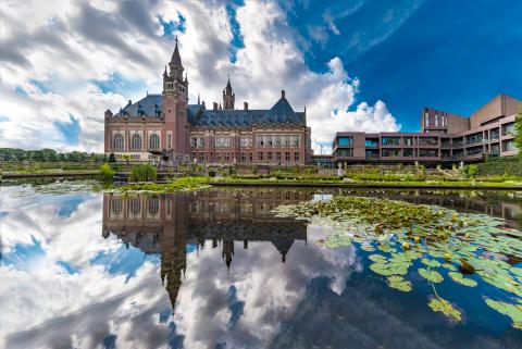 View of the Peace Palace garden